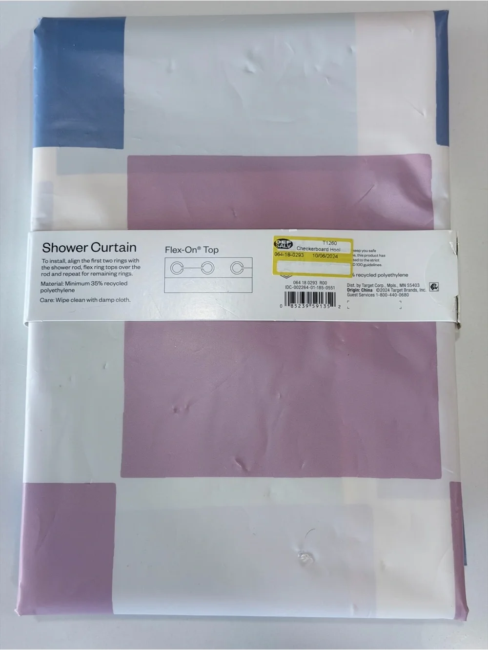 Room Essentials Shower Curtain in Blue, Lavender & White Block Pattern
